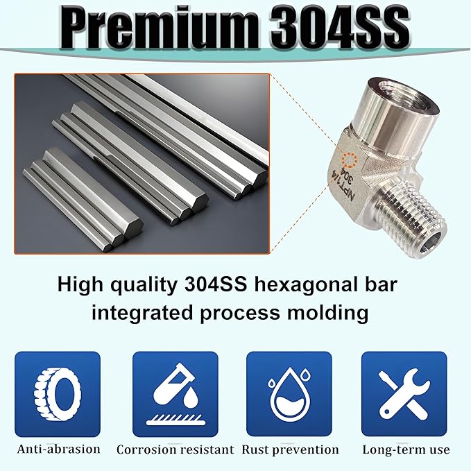 2pcs 90 Degree Street Elbow, 304 Stainless Steel Forged Barstock Street Elbow Adapter, Heavy Duty 5800PSI 1/4" NPT Female x 1/4" NPT Male Pipe Fitting Connector (1/4" MNPT x 1/4" FNPT)