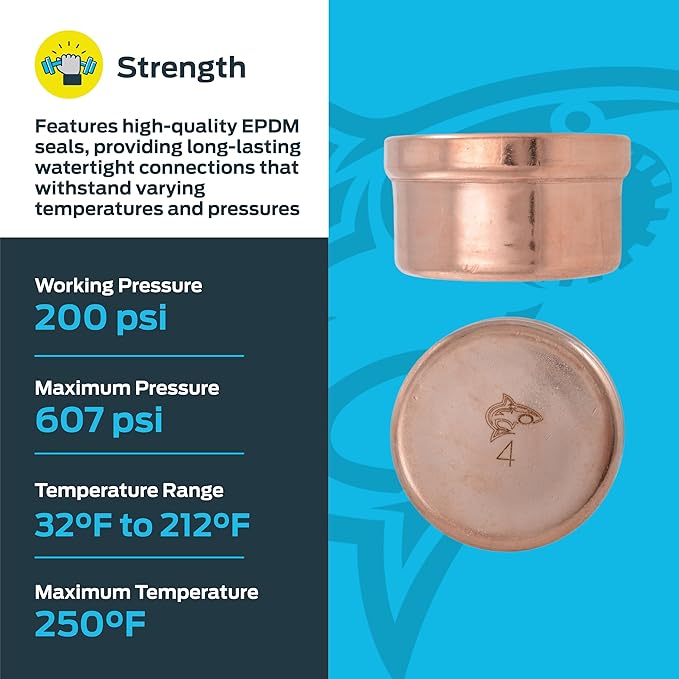 SharkBite 4 Inch End Cap, Copper Press Plumbing Fitting, UPR04105