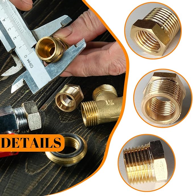 2 Pcs Brass Bushing 3/8" Male to 1/4" Female, 3/8" to 1/4" NPT Adapter Hex Brass Reducing Pipe Adapter Fitting Pipe Hose Tube Adapter Convert