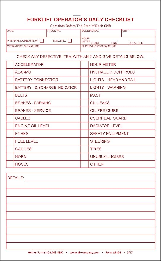 Forklift Operators Checklist, 2 Copy Duplicate (5 Books)