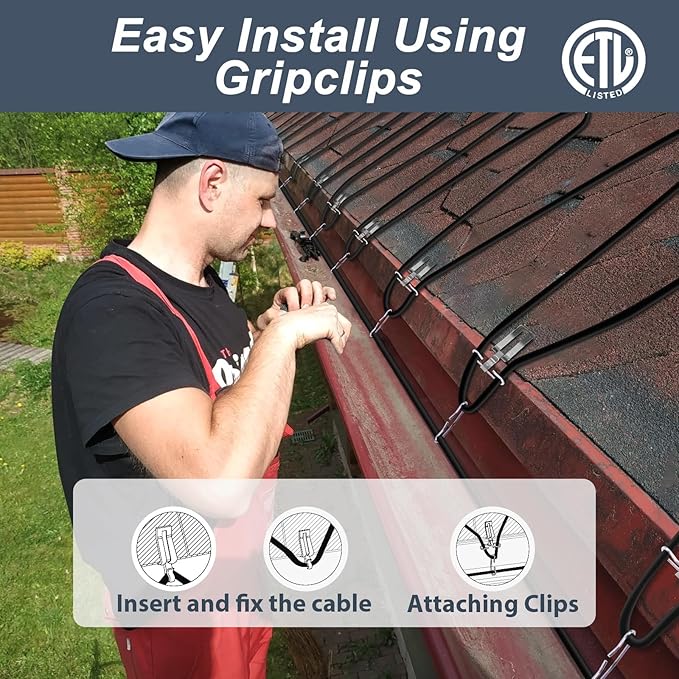 HEATIT 8JHSF1 Self Regulating Pre-Assembled Heating Cable with Spacer and Clips, Heat Tape for Roof Deicing and Pipe Freeze Protection,120V 8W/ft, 24FT