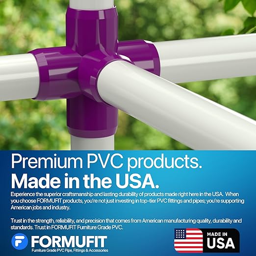 FORMUFIT 3/4" 5-Way Cross Furniture Grade PVC Fitting in Purple, Made in USA, UV-Resistant, Impact-Proof, 1.050” Actual Socket Diameter (Pack of 8) - F0345WC-PU-8