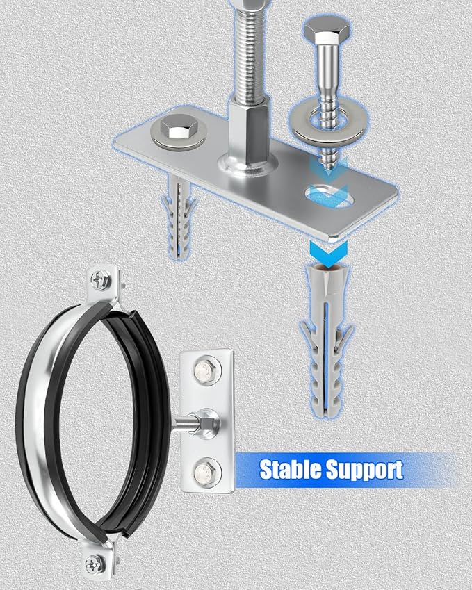 2 Pcs 4 Inch Adjustable Pipe Bracket, Split Ring Pipe Hanger, Heavy Duty B Vent Wall Strap Round Gas Vent Strap, Chimney Support Mount with Mounting Screws Anti-Slip Pads