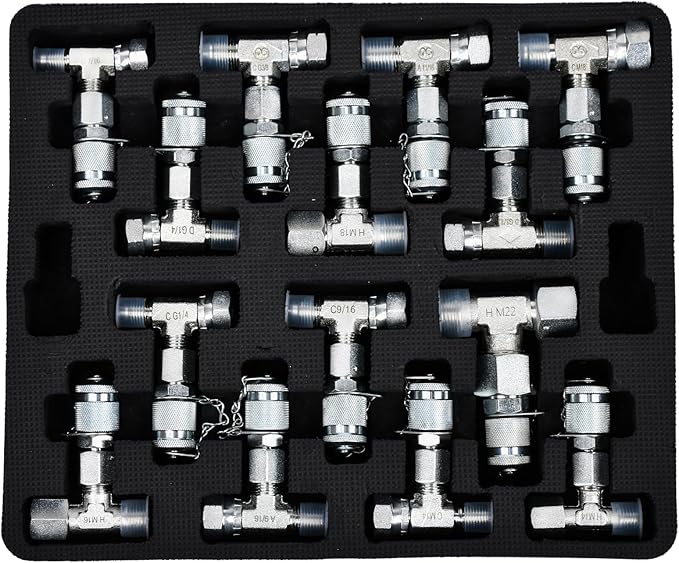 14Pcs Tee Fittings Connector Set - Hydraulic Fitting Tee Kit Include JIC37 and JIS30 Test Fittings, for Excavators and Construction Machinery Hydraulic Systems