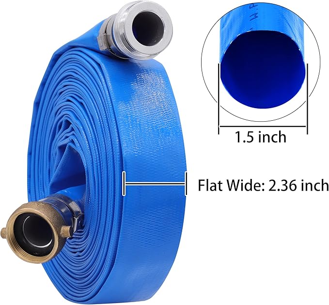 Discharge Hose 1-1/2" x 100′ft with Aluminum Pin Lug Fittings Heavy Duty Reinforced Pool Backwash Hose Assembly