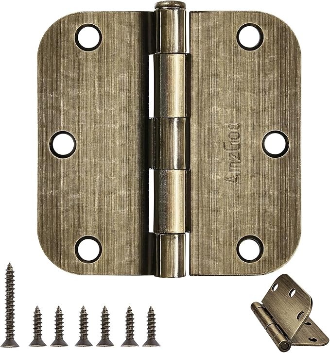 Atique Brass Door Hinges - 12 Pack Atique Door Hinges 3.5 Inch Rounded Interior Door Hinge with 5/8" Radius - Heavy Duty 3 1/2" Brass Hinges for Residential Door Hardware