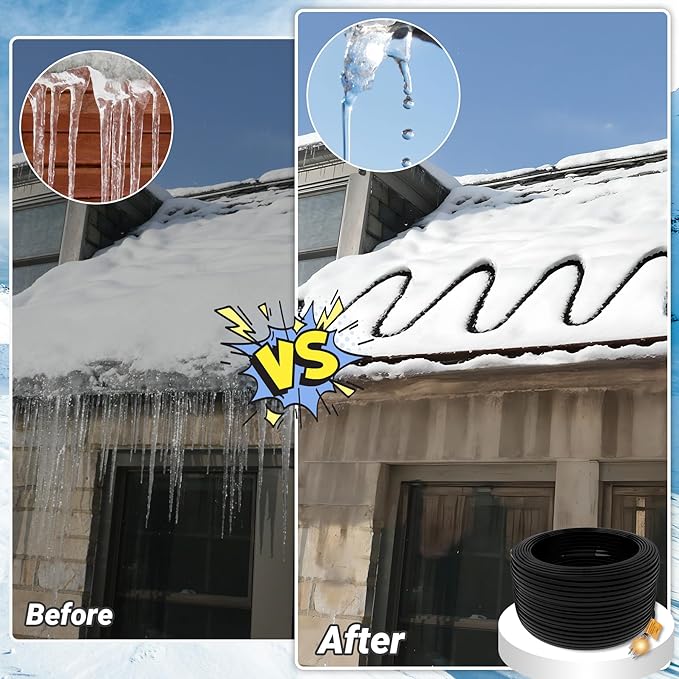 Heat Tape for Roof and Gutters 152FT, 8 Watts/ft Roof Heat Cable w/ 60PCS Clips & Spacers, Self-Regulating Heat Cable w/LED Plug, Gutter Heat Cable for Ice Dam & Pipe Freeze Prevention