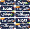 KYTRA Personalized Name Labels for Kids 120 Stickers for Daycare & School Supplies, Clothes, Toys, Lunchboxes and More - Waterproof, Laundry, Dishwasher & Microwave Safe, Made in USA (Astronauts)