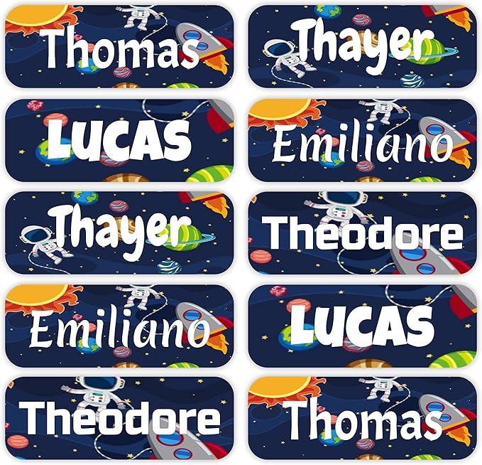 KYTRA Personalized Name Labels for Kids 120 Stickers for Daycare & School Supplies, Clothes, Toys, Lunchboxes and More - Waterproof, Laundry, Dishwasher & Microwave Safe, Made in USA (Astronauts)