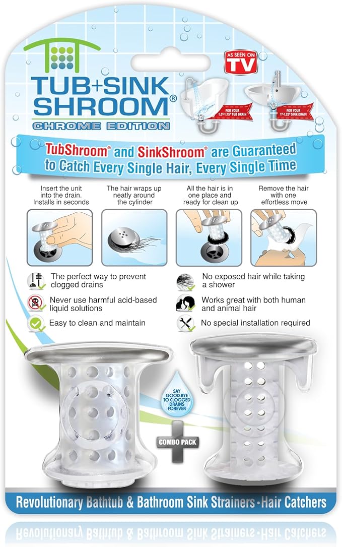 TubShroom and SinkShroom Drain Protectors Hair Catchers for Bathtubs and Sinks, Chrome & Tub Drain Hair Catcher, 2 Pack, Chrome – Drain Protector and Hair Catcher for Bathroom Drains, Fits 1.5 1.75