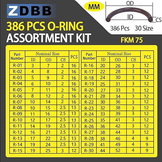 386 PCS Metric FKM Viton O Ring Kit 30 Sizes Fluorocarbon Oring Assortment Set for Automobiles Engines Cylinders Hydraulic Plumbing Faucets Assorted Chemical More Resistant Oil and Heat 75 Duro
