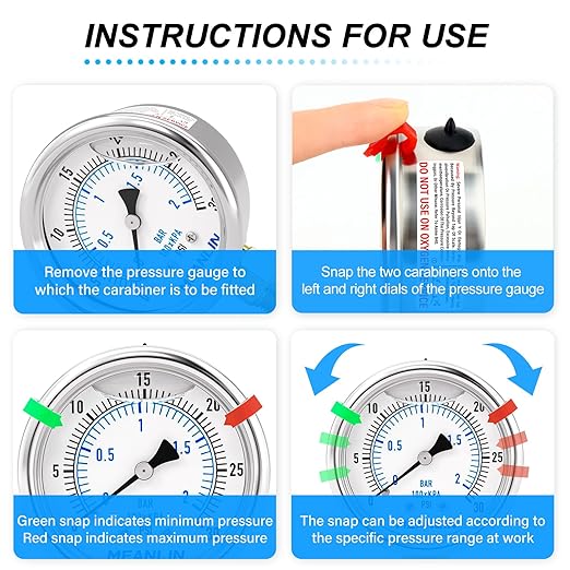 MEANLIN MEASURE 0~30Psi Low Liquid Filled Pressure Gauge Stainless Steel 1/4" NPT 2" FACE DIAL for Pool Sand Filter Water Oil Air Pressure Test Lower Mount, with Hex Bushing and 2PCS Snaps