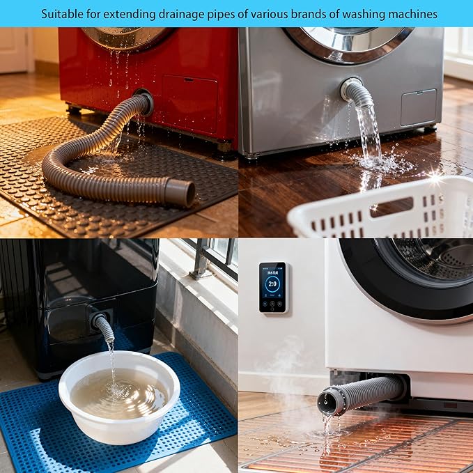 10FT Flexible Corrugated Washer Drain Hose Kit, Compatible with Various Brands of Washing Machine and Dishwasher Drain Hose Extension Kits - Includes 1 Adapter, 4 Clamps, 1 U-Bend Bracket