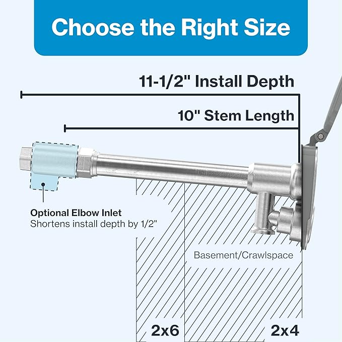 Aquor House Hydrant V2+ Frost Free Outdoor Faucet, Anti Siphon Valve with Quick Connect, Frost Proof Flush Wall Hose Bib, 10 inch Stem, 11-1/2 inch Install Depth, Slate Gray