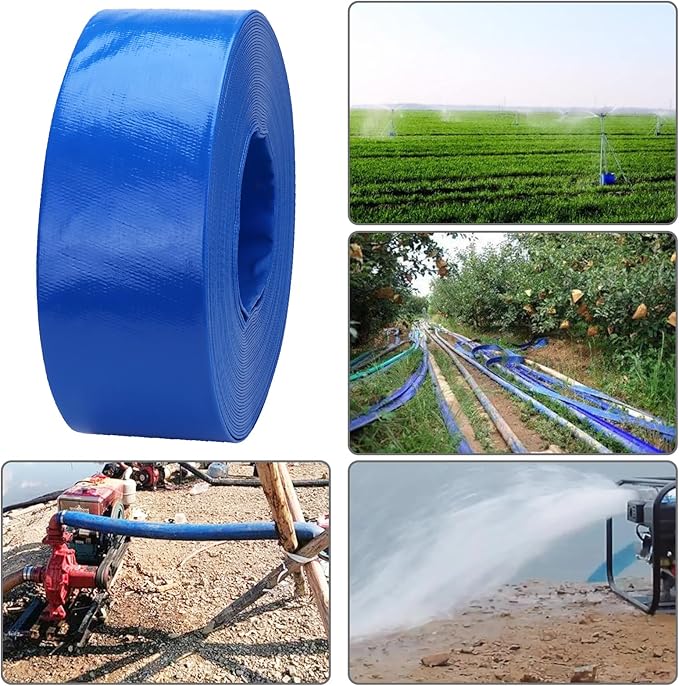 Lay-Flat Pool Backwash Hose - 3" x 100Ft Reinforced Heavy Duty PVC Discharge Hose Weather-Proof Vinyl Pool Drain Hose for Water Transfer with 2 clamps