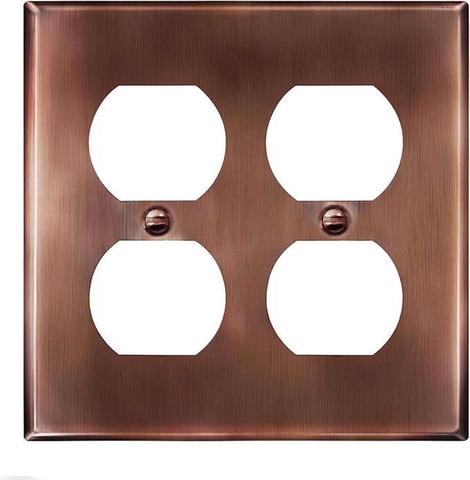 ENERLITES Antique Copper Double Duplex Receptacle Metal Wall Plate, Outlet Cover, Corrosion Resistant, Standard Size 2-Gang 4.50" x 4.57", Stainless Steel 201, 7722-AC