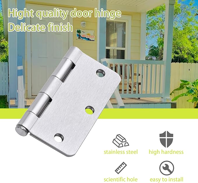 Door Hinge 3 1/2 Inch Interior Door Hinges Satin Nickel 3.5 Inch Interior Hinges Flat Iron Hinge 3 ½"x 3 ½" Door Hardware 1/4" Radius -18 Pieces