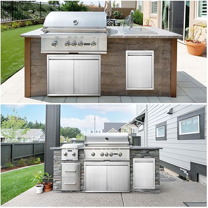 JIE JIN BBQ Access Door 31" W X 24" H Outdoor Kitchen Doors Double Doors Thickened 304 Stainless Steel Outdoor Kitchen Accessories Door for Indoor/Outdoor Kitchen Outdoor Cabinet BBQ Island