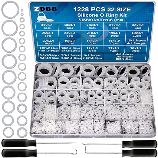 32 Size 1228 PCS Clear Food Grade Silicone O-Ring Kit, White Oil and Heat Resistant VMQ Seal O-Ring Washer Set for Sealing Faucets and Plumbing with Hook and Pick