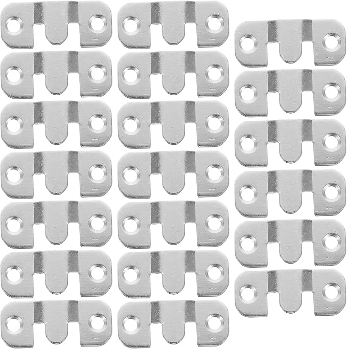 20PCS Stainless Steel Interlocking Flush Mount Brackets Heavy Duty Picture Frame Support Hardware with Screws for Hanging Frames Mirrors Furniture Connectors for Drywall Brick