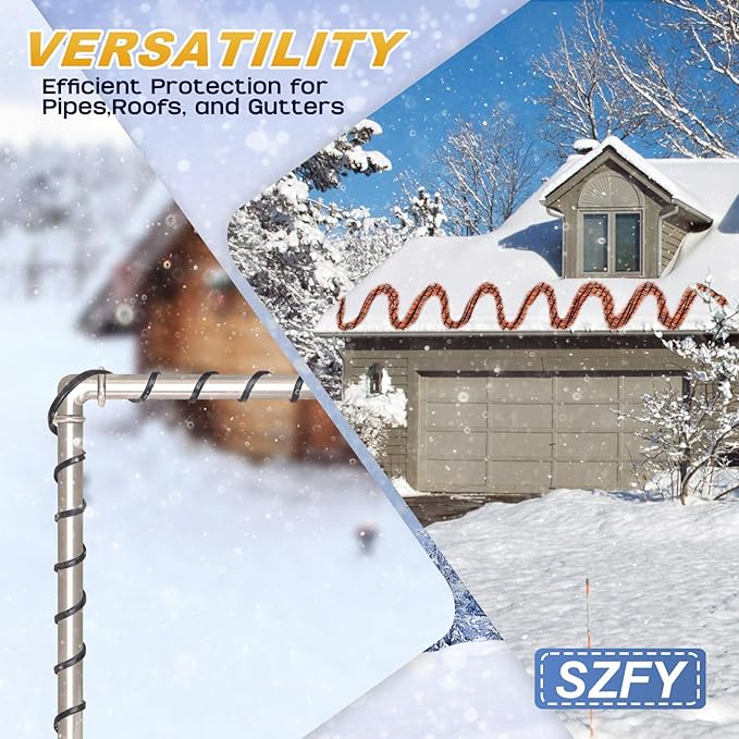 3FT~200FT Heat Tape for Water Pipes, -40°F Deicing Cable,Pipe Heat Cables for Roof,Gutter，Farm，Freeze Protetion Heating Wires, Heated Water Hose,Plumbing Fixtures,120V 5W/FT (120FT)