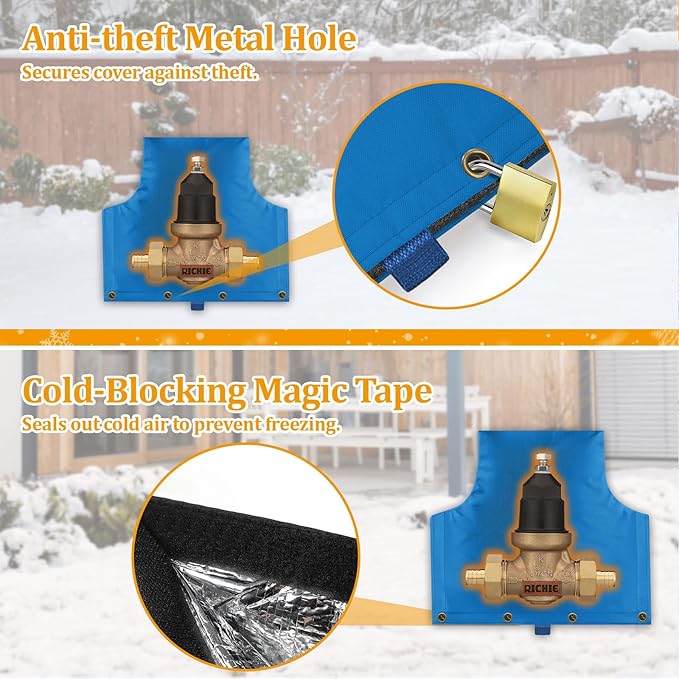 Backflow Preventer Insulated Cover (5°F) for Winter Freeze Protection, 14" W x 13" H Thickened Pressure Reducing Value & Well Pump Cover, Outdoor Waterproof Insulation Pouch for Sprinkler Valve, Blue