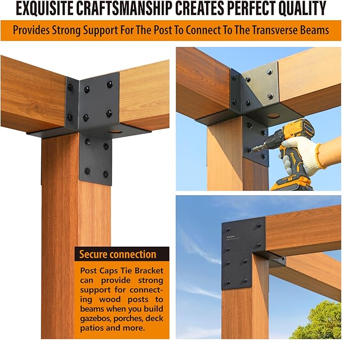 2 Pack Heavy Duty 6x6 (Actual 5.5"x5.5") Stainless Steel Corner Post Caps Tie Bracket , Fit Connecting Wood Gazebo, Deck Patio Post and Wood Beams Bracket (Dark Ggray)