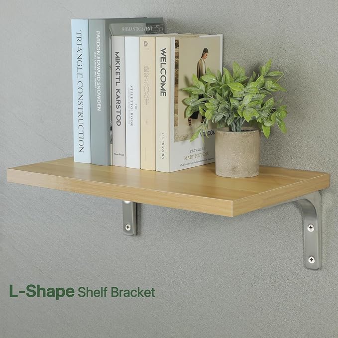 SAYAYO Heavy Duty Floating Shelf Brackets 8 Inch x 6 Inch, Stainless Steel Wall Shelf Brackets & Supports Brushed Nickel L Bracket, Angle Bracket Corner Brace for Wood, 4Pcs