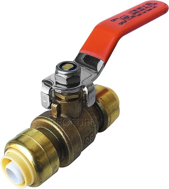 PROCURU 4-Pack 1/2-Inch PushFit Forged Brass Ball Valve, Push-to-Connect Full Port, Heavy Duty Valve for Copper, PEX, CPVC, Certified Safe (8X8312-4P)