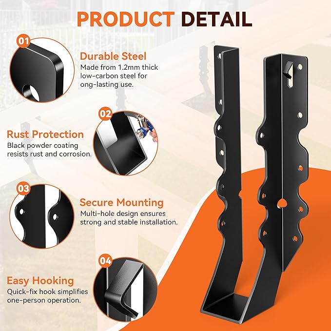50 Pcs Black 2x10 Joist Hanger,LU210 18 Gauge Double Shear Face Mount Joist Hanger,Hurricane Ties for Rafters Tie Brackets Great for Floor Deck and Ceiling Joists