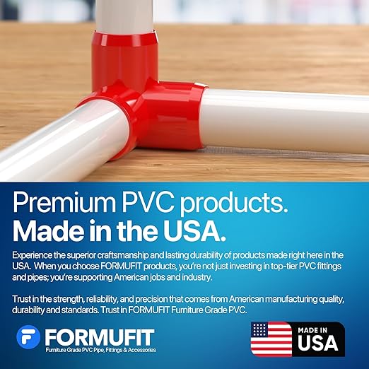 FORMUFIT 1-1/4" 3-Way Elbow Furniture Grade PVC Fitting in Red, Made in USA, UV-Resistant, Impact-Proof, 1.660" Actual Socket Diameter (Pack of 4)