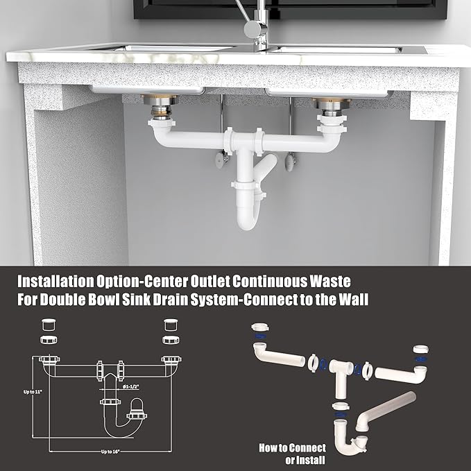 Kitchen Sink Drain Kit,1-1/2" Sink Drain Plumbing Kit - Universal P-Trap Replacement for Kitchen & Bathroom Sinks with Pipe Repair Accessories