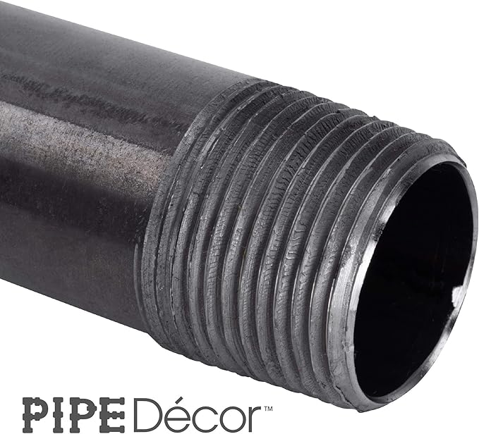 PIPE DÉCOR 1/2” x 16” Malleable Cast Iron Pipe Nipple, Pre Cut Connectors, Industrial Steel Grey Fits Standard Half Inch Black Threaded Pipes Nipples and Fittings, Build Vintage DIY Furniture, 6 Pack