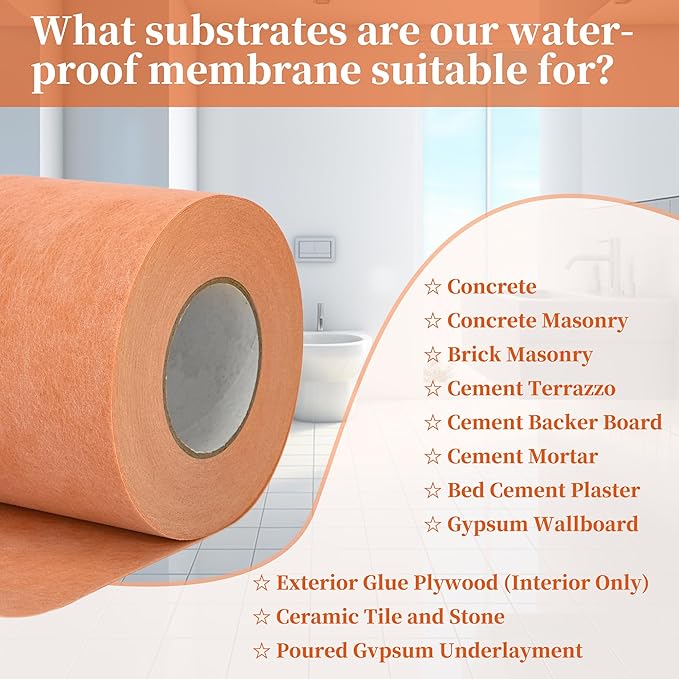 Waterproof Membrane for Shower 5 Inch X 100Ft Waterproofing and Uncoupling Membrane 19.7 Mils Thickness Waterproof Underlayment for Shower Tile Flooring