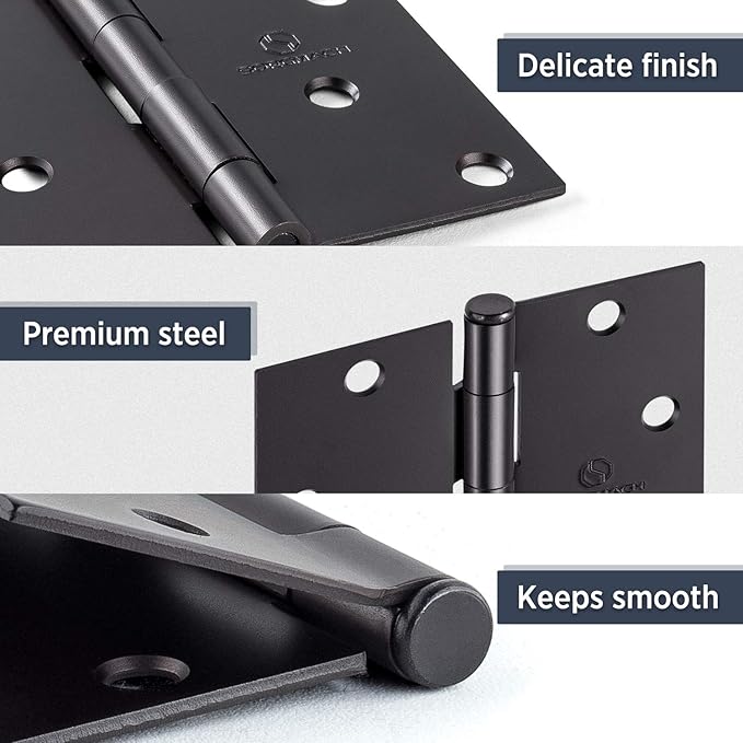 Door Hinges Oil Rubbed Bronze Hardware Hinges 4 Inch Square Black Interior Hinges for Doors 12 Pack