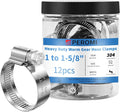 12PCS Heavy Duty Hose Clamps Stainless Steel 304, 1" Hose Clamp to 1-5/8" Hose Clamp (25-40mm) Adjustable Worm Gear Drive Hose Clamps,Pipe Clamp for Automotive and Shipping Industrial Use