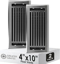 Floor Register 4x10 Vent Cover – 2 Pack – Heavy-Duty Steel, Rustproof & Walkable Grates, Drop-in Install, Adjustable Air Supply Switch - Decorative Straight Line Design, Brushed Nickel