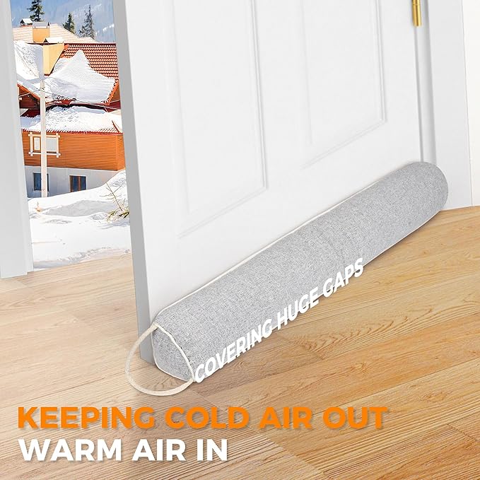 TORRAMI Under Door Draft Stoppers 32 Inch, Heavy Triangle Stop Draft Block Cold Air/Wind/Breeze Noise Blocker Door Sweeps Weather Stripping Bottom Seal Light Gray
