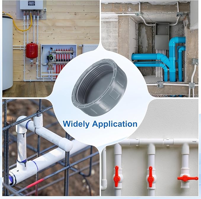 uxcell 5Pcs 2 Inch PT Female Thread PVC Pipe Fitting Cap, Cleanout Water Drain End Caps, Pipe Plug Socket Fittings with Tape for Water Heater Supply Lines, Plumbing, Gray