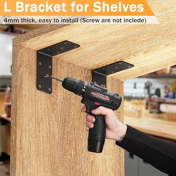 5 x 5 x2.5 Heavy-Duty Shelf Brackets, L-Shaped Metal Support Bracket for Post Wood 90 Degree Corner Bracket for Floating Shelf, Countertop Support Brackets (Black 8 Pack)