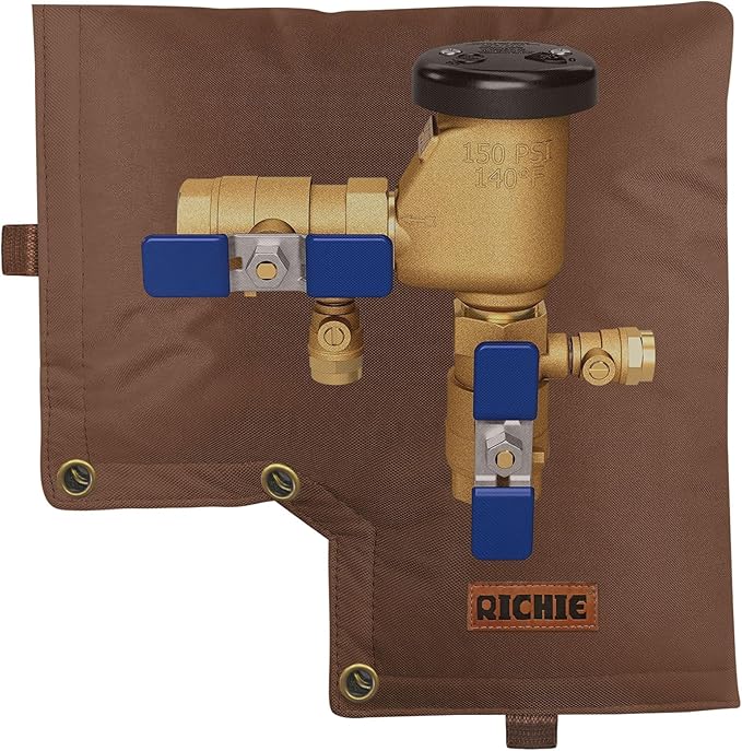 Backflow Preventer Insulated Cover (5°F) for Winter Freeze Protection, 13"W x 12"H Thickened Pressure Vacuum Breaker & Well Pump Cover, Outdoor Waterproof Insulation Pouch for Sprinkler Valve, Brown