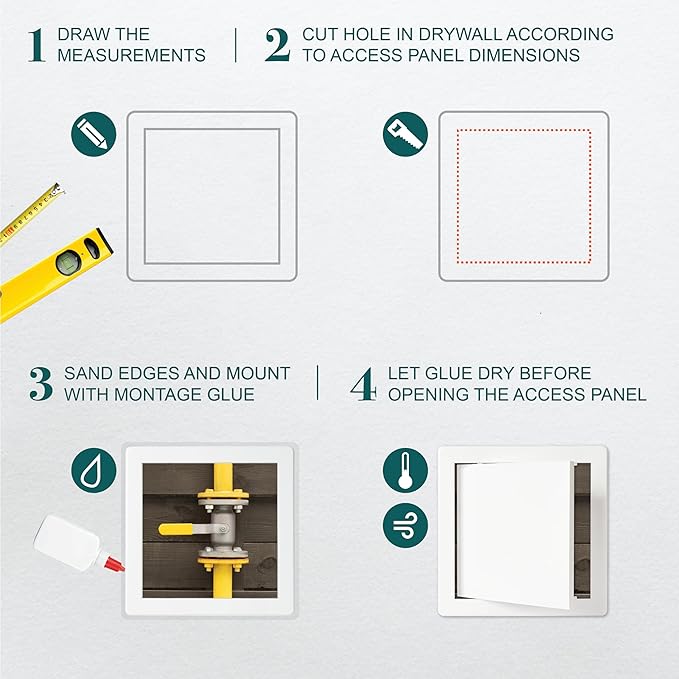 8" x 8" White Plastic Access Panel. Service Shaft Door Panel. Plumbing, Electricity, Heating, Alarm Wall Access Panel for Drywall. Bathroom Services Access Hole Cover. (8" x 8")