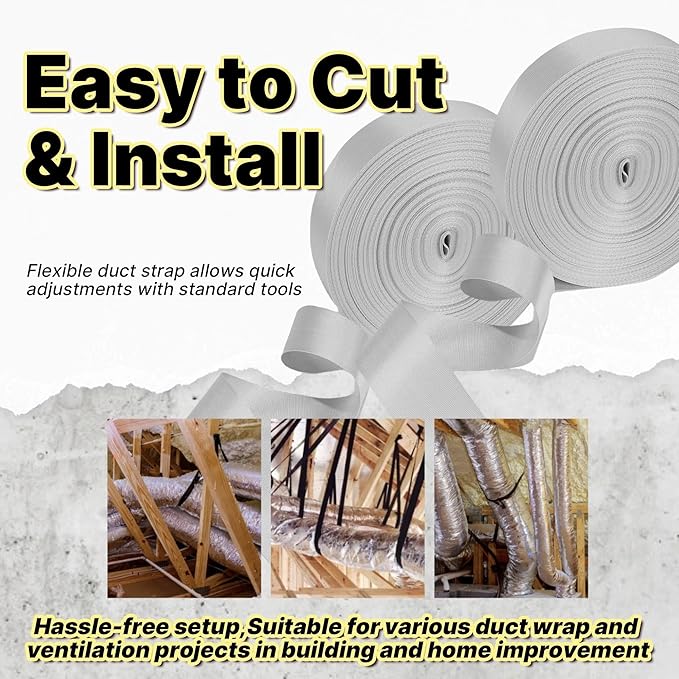 2 Pack Heavy Duty Duct Strap – 1.95 in x 147 ft Grey Nylon Strapping for HVAC Duct, Durable Wrap Support Band for Building & Home Improvement