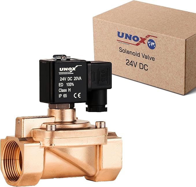 UNOX 1 1/4" NPT Solenoid Valve 24V DC, Brass Control Valve Normally Closed - 7-232 PSI Multi-Purpose Reliable Control Valve for Water, Air, and Gas - Solenoid Valves