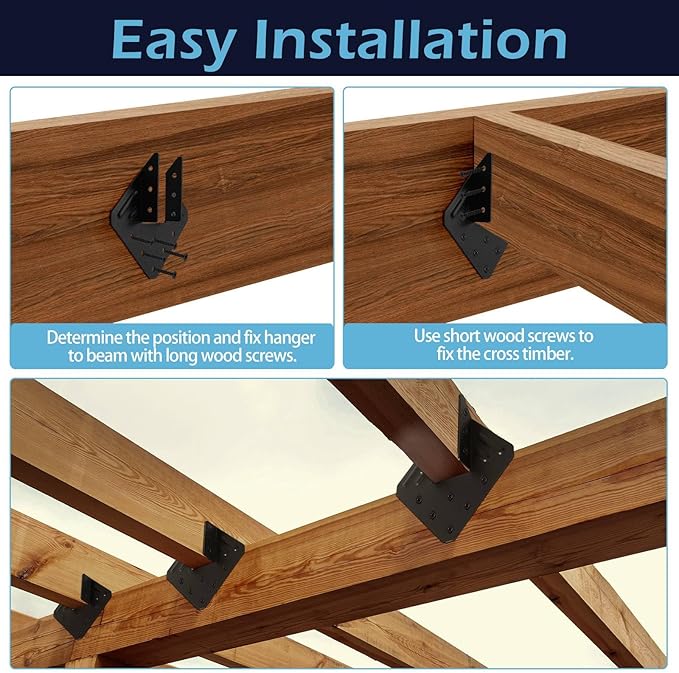 8 Pcs Hurricane Tie,14-Gauge(2mm) Heavy Duty Joist Hangers,Black Powder Coating Roof Brackets Fit 2X Truss to Rafter Connector for Roofing Trusses Wood Timber Connectors with Screws…