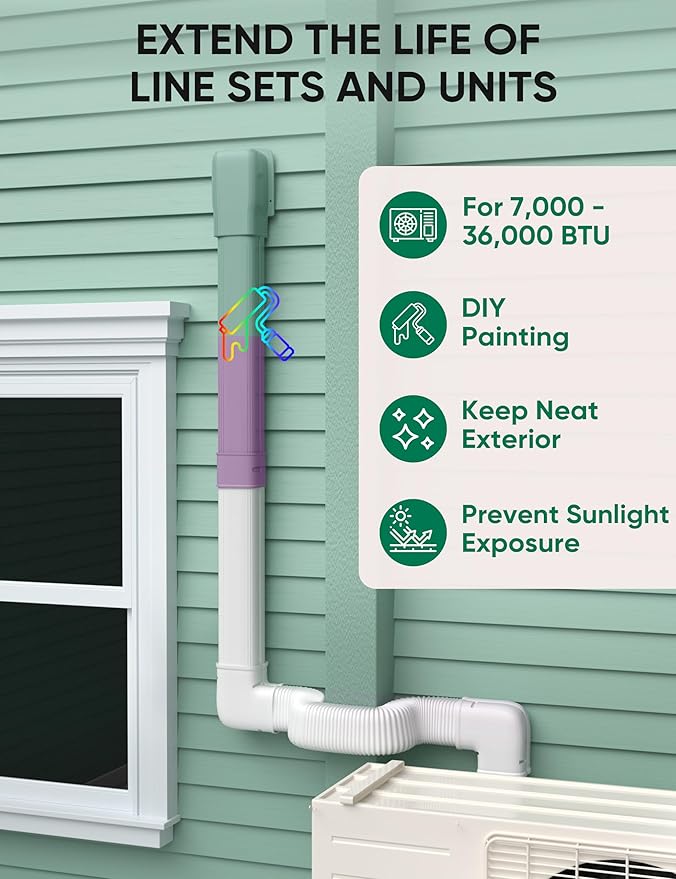4" 26Ft Mini Split Line Set Cover, PVC Ductless Air Conditioner Decorative Pipe, Pump Covers, AC Line Cover Kit, for Outside Units Air Conditioners & Heat Pumps, All in One Set