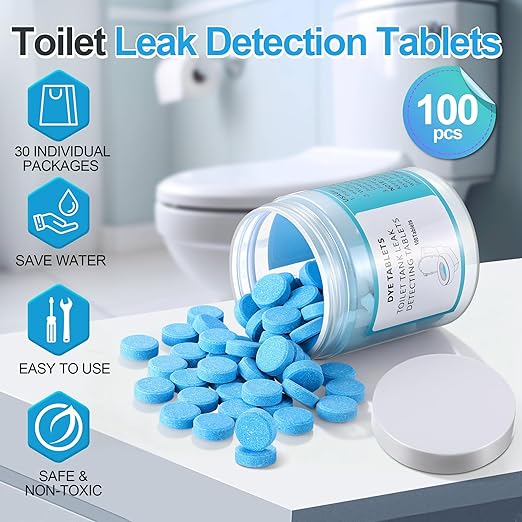 Demissle 100 Pcs Toilet Leak Detection Tablets, Blue Dye Tablets with Storage Bottle, Detect Silent Tank Leaks, Water Tracer Dye for Bathroom Toilets Detection