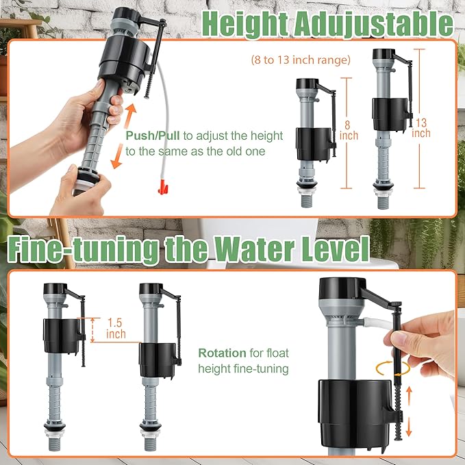Saillong 2 Pack Toilet Fill Valve Replacement, Height Adjustable Universal Toilet Tank Flusher Replacement Kit, Leak-Proof Easy Install Fill Valve Repair Kit