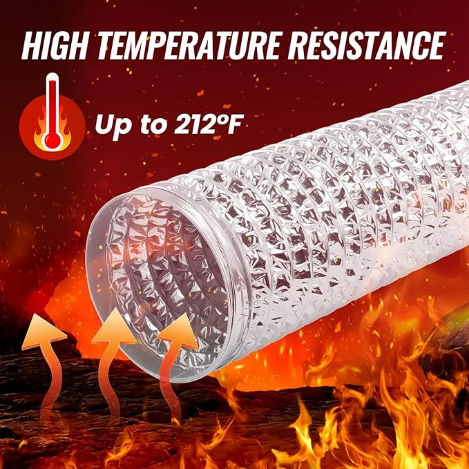 4 Inch 3 FT Flexible Dryer Vent Hose, 6-Ply Aluminum Foil Dryer Vent Kit with 2 Clamps for HVAC Ventilation Silver PVC