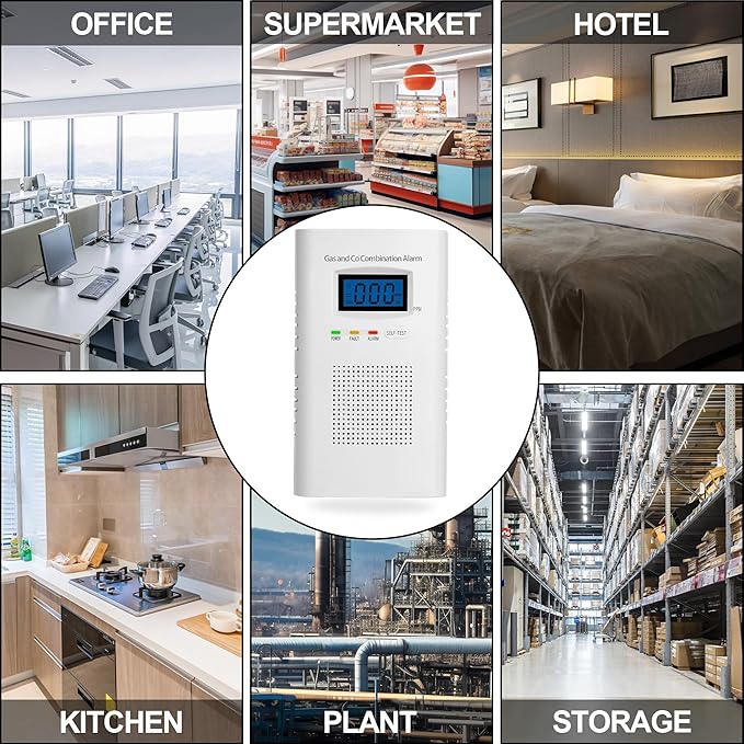 Plug in Combination Gas & Carbon Monoxide Detectors - Natural Gas Detectors & Carbon Monoxide Alarm for Home, Co Detector & Gas Detectors with Digital Display,Holds 9V Battery (not Included)
